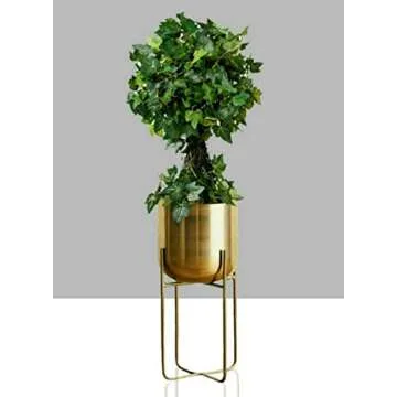 Serene Spaces Living Tall Gold Planter with Detachable Metal Stand - Modern Mid Century Decorative Indoor Plant Pot - Large Floor Planter for Living Room, Kitchen, Office - 24" H x 9.25" Diameter
