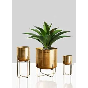 Serene Spaces Living Tall Gold Planter with Detachable Metal Stand - Modern Mid Century Decorative Indoor Plant Pot - Large Floor Planter for Living Room, Kitchen, Office - 24" H x 9.25" Diameter