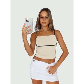 Trendy Queen Womens Camisole Tube Tops with Adjustable Spaghetti Strap Cute Summer Going Out Crop Tops 2025 Apricot M