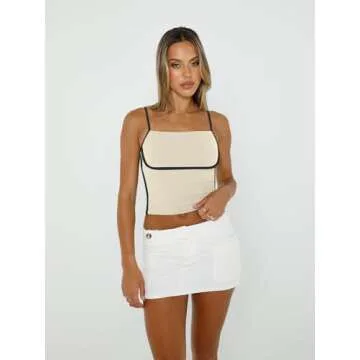 Trendy Queen Womens Camisole Tube Tops with Adjustable Spaghetti Strap Cute Summer Going Out Crop Tops 2025 Apricot M