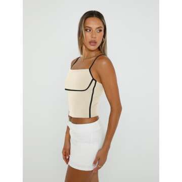 Trendy Queen Womens Camisole Tube Tops with Adjustable Spaghetti Strap Cute Summer Going Out Crop Tops 2025 Apricot M