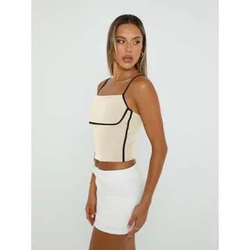 Trendy Queen Womens Camisole Tube Tops with Adjustable Spaghetti Strap Cute Summer Going Out Crop Tops 2025 Apricot M