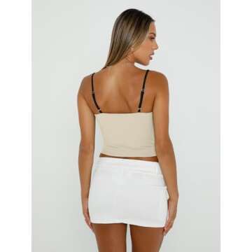 Trendy Queen Womens Camisole Tube Tops with Adjustable Spaghetti Strap Cute Summer Going Out Crop Tops 2025 Apricot M