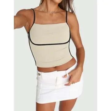 Trendy Queen Womens Camisole Tube Tops with Adjustable Spaghetti Strap Cute Summer Going Out Crop Tops 2025 Apricot M