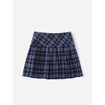 WDIRARA Women's Casual Plaid High Waist Pleated A-Line Mini Skirt in Navy Blue XS