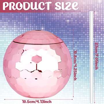 Ujuuu 4 Pieces Disco Ball Cups Disco Ball Tumbler Disco Flash Ball Cocktail Cup with Lid and Straw P...