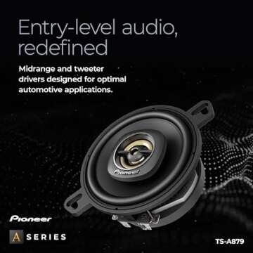 Pioneer TS-A879, 2-Way Coaxial Car Audio Speakers, Full Range, Clear Sound Quality, Easy Installation and Enhanced Bass Response, Black and Gold Colored 3.5” Round Speakers