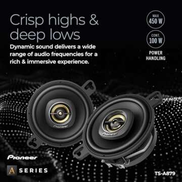 Pioneer TS-A879, 2-Way Coaxial Car Audio Speakers, Full Range, Clear Sound Quality, Easy Installation and Enhanced Bass Response, Black and Gold Colored 3.5” Round Speakers