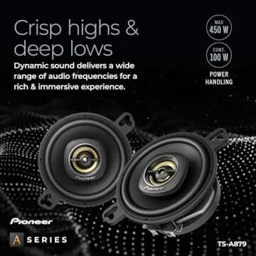 Pioneer TS-A879, 2-Way Coaxial Car Audio Speakers, Full Range, Clear Sound Quality, Easy Installation and Enhanced Bass Response, Black and Gold Colored 3.5” Round Speakers