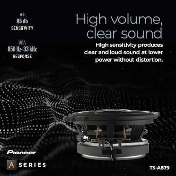 Pioneer TS-A879, 2-Way Coaxial Car Audio Speakers, Full Range, Clear Sound Quality, Easy Installation and Enhanced Bass Response, Black and Gold Colored 3.5” Round Speakers