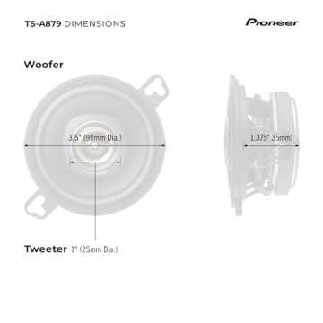 Pioneer TS-A879, 2-Way Coaxial Car Audio Speakers, Full Range, Clear Sound Quality, Easy Installation and Enhanced Bass Response, Black and Gold Colored 3.5” Round Speakers