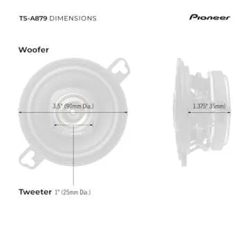 Pioneer TS-A879, 2-Way Coaxial Car Audio Speakers, Full Range, Clear Sound Quality, Easy Installation and Enhanced Bass Response, Black and Gold Colored 3.5” Round Speakers