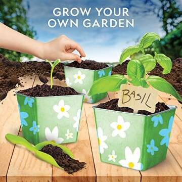 NATIONAL GEOGRAPHIC Herb Growing Kit for Kids - Decorate 3 Pots with Paint and Stickers, Kids Garden...