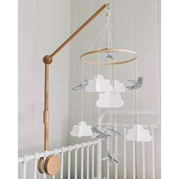 Sorrel + Fern Baby Crib Mobile (Birds and Clouds) - Felt Nursery Ceiling Decoration and Baby Shower for Girls & Boys - Grey & White