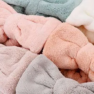 Vidillo 6 Pack Bowtie Headbands Microfiber Makeup Headbands Cosmetic Headbands Bowknot Elastic Hair Band for Wash Spa Yoga Sports Shower Beauty Facial Skincare Makeup for Girls and Women (A)