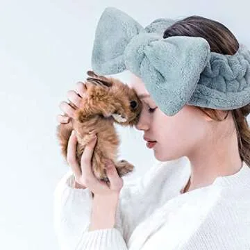 Vidillo 6 Pack Bowtie Headbands Microfiber Makeup Headbands Cosmetic Headbands Bowknot Elastic Hair Band for Wash Spa Yoga Sports Shower Beauty Facial Skincare Makeup for Girls and Women (A)