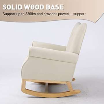 Rophefx Rocking Chairs for Baby Nursery Velvet Glider Rocker with Solid Wood Base Nursery Rocker with High Backrest, Beige