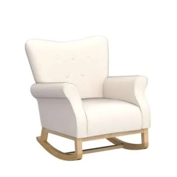 Rophefx Rocking Chairs for Baby Nursery Velvet Glider Rocker with Solid Wood Base Nursery Rocker with High Backrest, Beige