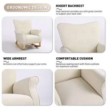 Rophefx Rocking Chairs for Baby Nursery Velvet Glider Rocker with Solid Wood Base Nursery Rocker with High Backrest, Beige