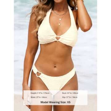 CUPSHE Bikini Set for Women Two Piece Swimsuit Halter Self Tie Back Hook Mid Rise Heart-Ring Decor