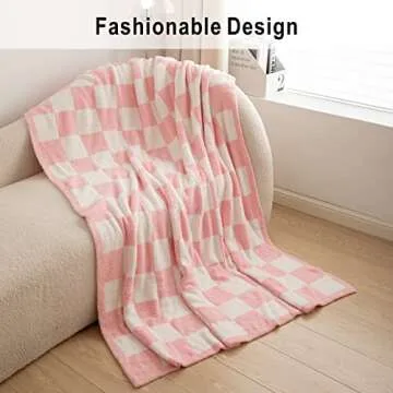 Throw Blanket with Checkerboard Plaid- Cozy Breathable All Seasons Soft Checkered Blanket Gingham Home Decor for Couch and Bed -Throw Size 51"x63",Pink