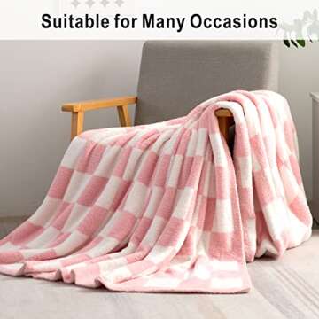 Throw Blanket with Checkerboard Plaid- Cozy Breathable All Seasons Soft Checkered Blanket Gingham Home Decor for Couch and Bed -Throw Size 51"x63",Pink
