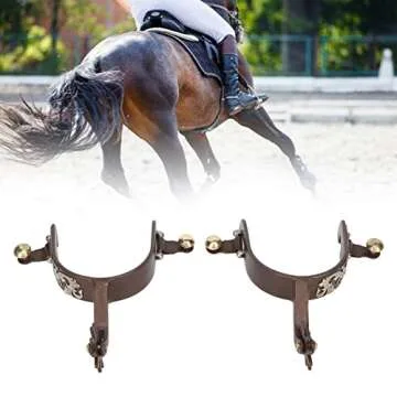ASHATA 2Pcs Western Spurs, Vintage Carved Spurs, Retro Bronze Low Carbon Steel Horse Spurs with Turnable Gear, for Horse