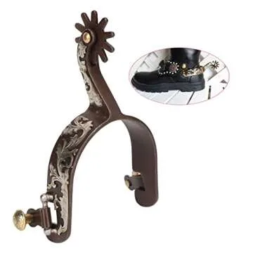ASHATA 2Pcs Western Spurs, Vintage Carved Spurs, Retro Bronze Low Carbon Steel Horse Spurs with Turnable Gear, for Horse