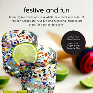 MexHandcraft Confetti Rocks 10 oz Tumbler Glasses - Set of 6, Colorful Handcrafted Glassware