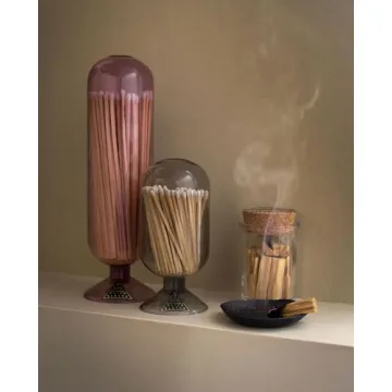 Skeem Glass Match Cloche with Striker - Smoke - Includes 120 Small Match Sticks - Perfect Fireplace Decor, Decorative Matches for Candles