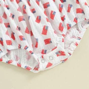 FYBITBO 4th of July Baby Girl Outfits American Flag Romper Dress Short Sleeve Ruched Bodysuit Jumpsuit with Headband Set (American Flag, 6-12 Months)