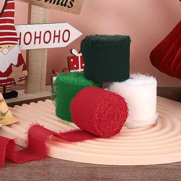 4 Rolls Christmas Ribbons for DIY Crafts and Wrapping
