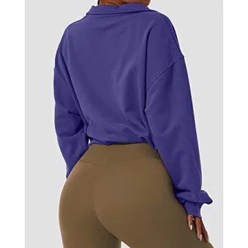 QINSEN Women's Half Zip Crop Sweatshirt Soft Athletic Top
