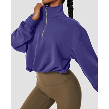 QINSEN Women's Half Zip Crop Sweatshirt Soft Athletic Top