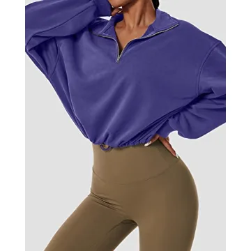QINSEN Women's Half Zip Crop Sweatshirt Soft Athletic Top