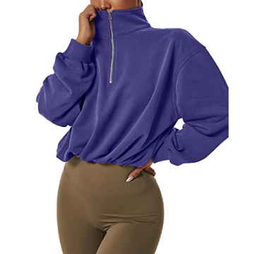 QINSEN Women's Half Zip Crop Sweatshirt Soft Athletic Top