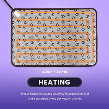 wangstar Pet Heating Pad Warm Pet Heat Pad Dogs Cats 32''x24'', Indoor Electric Heated Pet Mat Steel Chew Resistant Waterproof Big Animal Warm Mat, Rectangle Pet Heat Pad(Large)