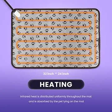 wangstar Pet Heating Pad Warm Pet Heat Pad Dogs Cats 32''x24'', Indoor Electric Heated Pet Mat Steel Chew Resistant Waterproof Big Animal Warm Mat, Rectangle Pet Heat Pad(Large)