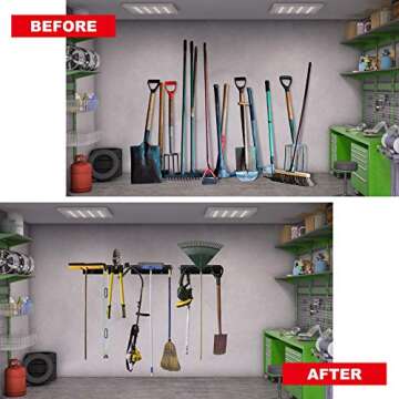 MSHALADE Heavy Duty Garden Tool Organizer, 2 Pack, Alloy Steel, 16.9 in x 3.74 in, Space Saving Max 200 lbs Tool Hanger