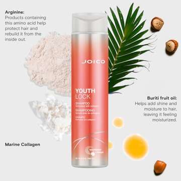 Joico YouthLock Shampoo Formulated With Collagen | Youthful Body & Bounce | Reduce Breakage & Frizz | Soften & Detangle Hair | Boost Shine | Sulfate Free | With Arginine | 10.1 Fl Oz