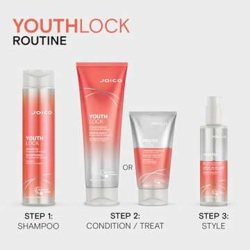 Joico YouthLock Shampoo Formulated With Collagen | Youthful Body & Bounce | Reduce Breakage & Frizz | Soften & Detangle Hair | Boost Shine | Sulfate Free | With Arginine | 10.1 Fl Oz