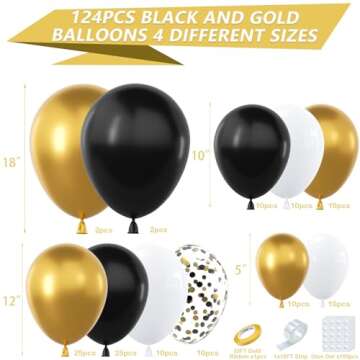 YAOWKY Black and Gold Balloons Arch Garland Kit,124pcs 18 12 10 5 Inch Black White and Gold Black Co...