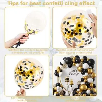 YAOWKY Black and Gold Balloons Arch Garland Kit,124pcs 18 12 10 5 Inch Black White and Gold Black Confetti Balloons for New Years Eve Party, Graduation, Birthday, Wedding, Baby Shower Decorations