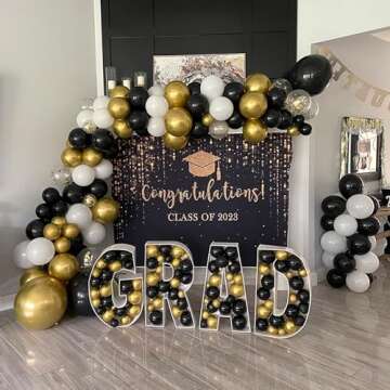 YAOWKY Black and Gold Balloons Arch Garland Kit,124pcs 18 12 10 5 Inch Black White and Gold Black Confetti Balloons for New Years Eve Party, Graduation, Birthday, Wedding, Baby Shower Decorations