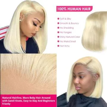 Hoscod Blonde Bob Wig Human Hair Straight 613 Bob Wig Human Hair 12 Inch 180 Density 613 Blonde Suitable for All Hair Types 13x4 HD Transparent Lace Wigs for Women Glueless Bob Wigs with Baby Hair