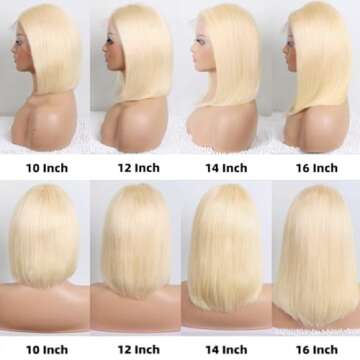 Hoscod Blonde Bob Wig Human Hair Straight 613 Bob Wig Human Hair 12 Inch 180 Density 613 Blonde Suitable for All Hair Types 13x4 HD Transparent Lace Wigs for Women Glueless Bob Wigs with Baby Hair