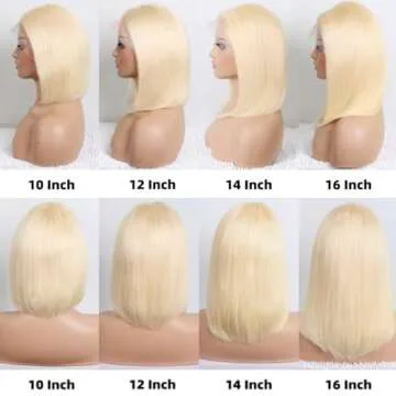 Hoscod Blonde Bob Wig Human Hair Straight 613 Bob Wig Human Hair 12 Inch 180 Density 613 Blonde Suitable for All Hair Types 13x4 HD Transparent Lace Wigs for Women Glueless Bob Wigs with Baby Hair