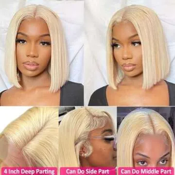 Hoscod Blonde Bob Wig Human Hair Straight 613 Bob Wig Human Hair 12 Inch 180 Density 613 Blonde Suitable for All Hair Types 13x4 HD Transparent Lace Wigs for Women Glueless Bob Wigs with Baby Hair