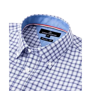 Alimens Gentle Blue Check Plaid Shirt Men's Long Sleeve Shirt
