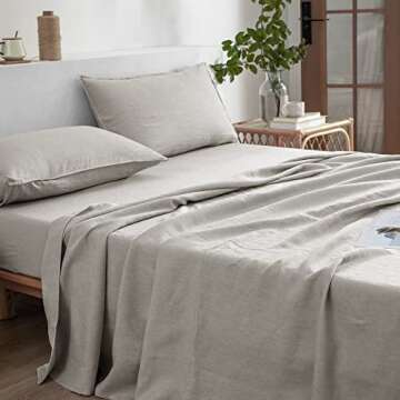EVERLY Queen Size Linen Sheets Set - 100% Natural Bedding